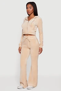 Velour Zip Front Long Sleeve Hoodie