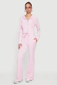 Drawstring High Waisted Velour Flare Leg Sweatpants