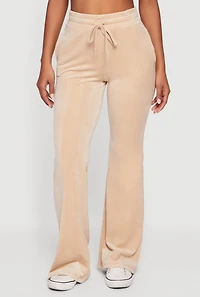Drawstring High Waisted Velour Flare Leg Sweatpants