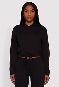 Womens Hooded Fleece Lined Drawstring Hem Sweatshirt,