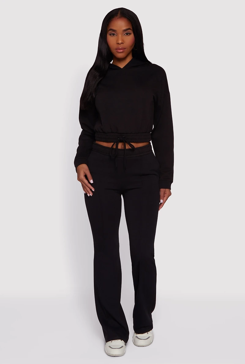 Womens Hooded Fleece Lined Drawstring Hem Sweatshirt,