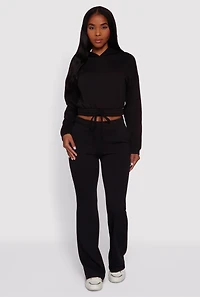 Womens Hooded Fleece Lined Drawstring Hem Sweatshirt,