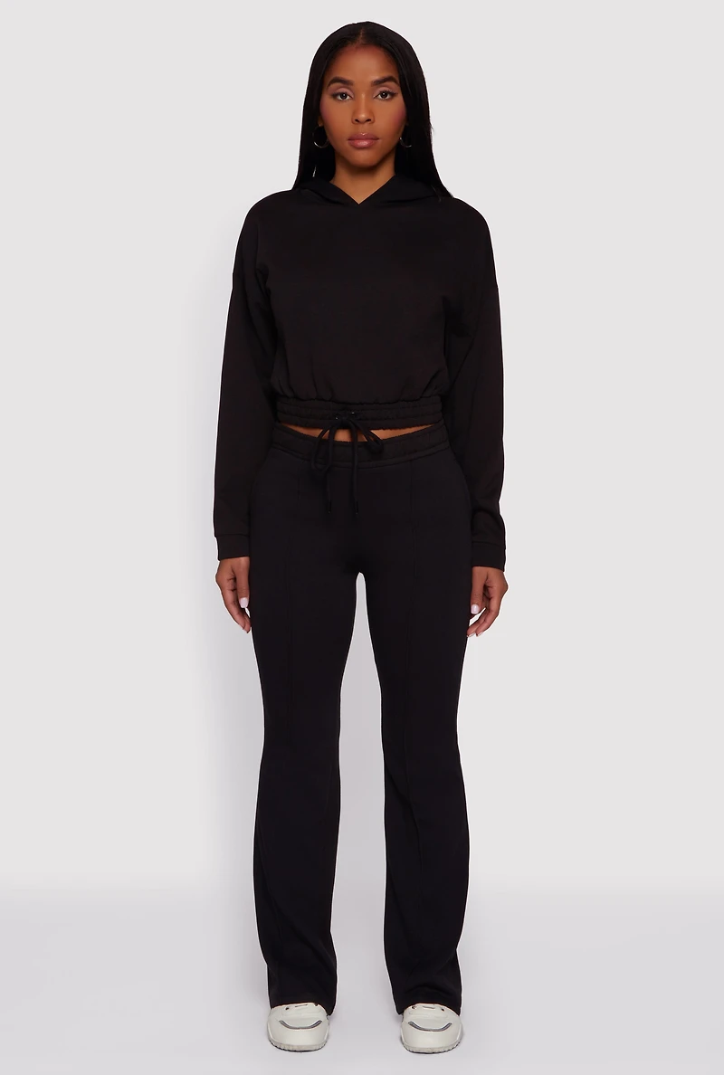 Womens Hooded Fleece Lined Drawstring Hem Sweatshirt,