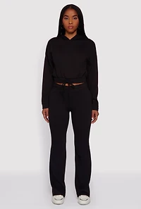 Womens Hooded Fleece Lined Drawstring Hem Sweatshirt,