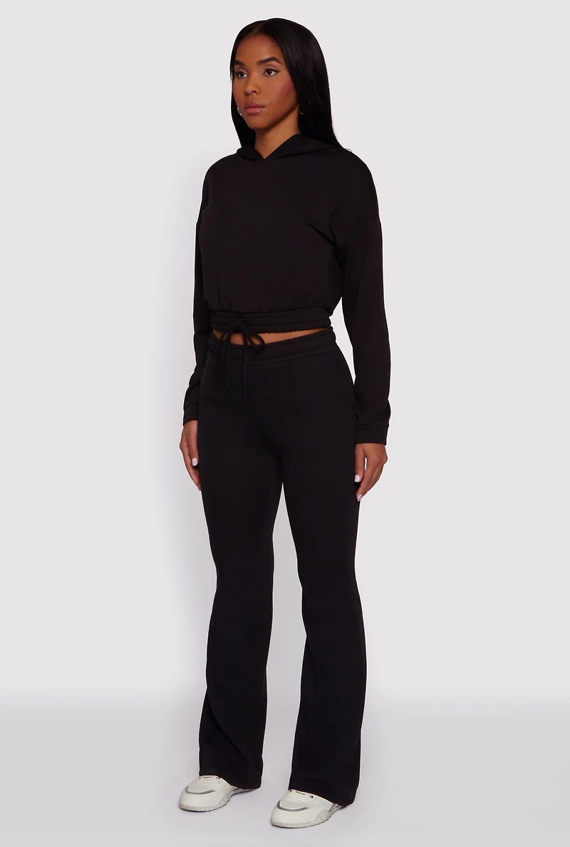 Womens Hooded Fleece Lined Drawstring Hem Sweatshirt,