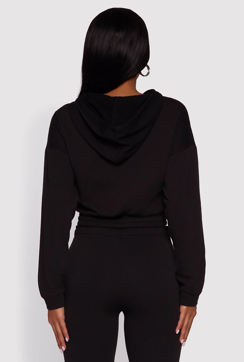 Womens Hooded Fleece Lined Drawstring Hem Sweatshirt,