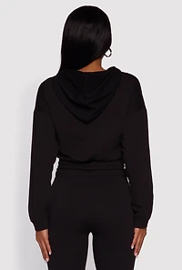 Womens Hooded Fleece Lined Drawstring Hem Sweatshirt,