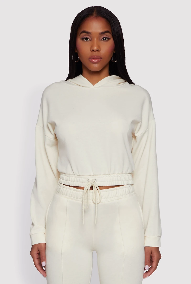 Hooded Fleece Lined Drawstring Hem Sweatshirt