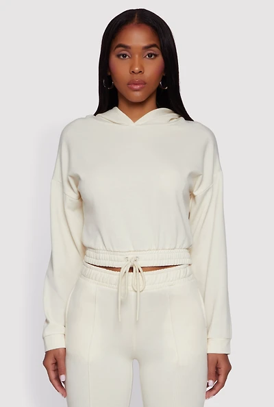 Hooded Fleece Lined Drawstring Hem Sweatshirt