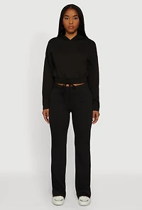 Womens High Waisted Flare Leg Fleece Lined Sweatpants,