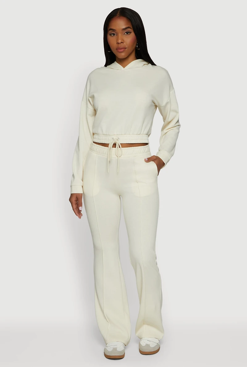 Womens High Waisted Flare Leg Fleece Lined Sweatpants, White, Size S