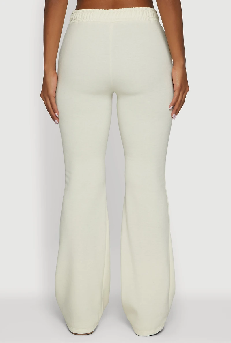 Womens High Waisted Flare Leg Fleece Lined Sweatpants, White, Size S