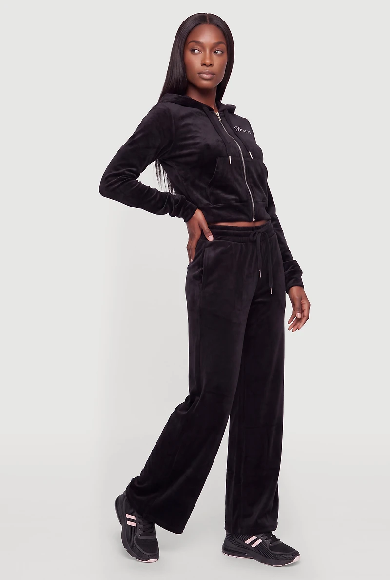 Rhinestone Dream Graphic Velour Wide Leg Pants