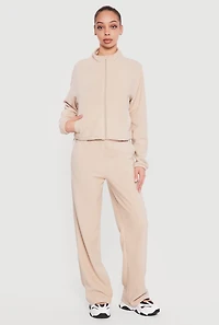 Raglan Sleeve Zip Front Mock Neck Track Jacket