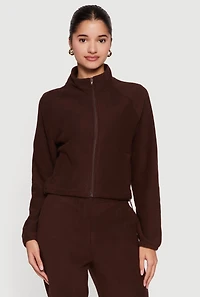 Raglan Sleeve Zip Front Mock Neck Track Jacket