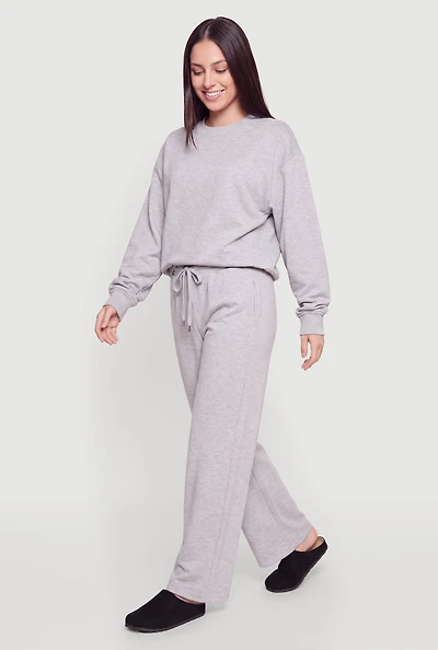 Drawstring Waist Fleece Lined Wide Leg Pants