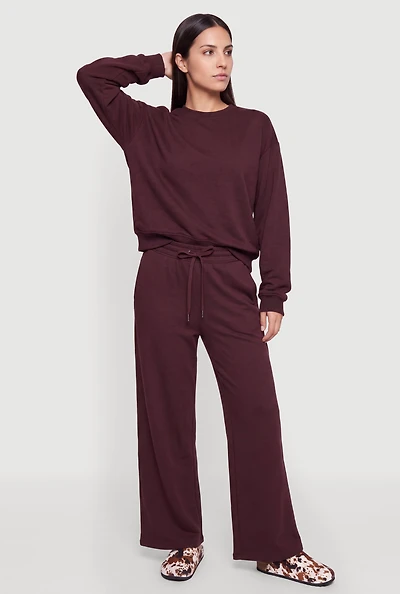 Drawstring Waist Fleece Lined Wide Leg Pants