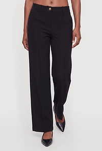 Crepe Knit Elastic Waist Pintuck Detail Dress Pants