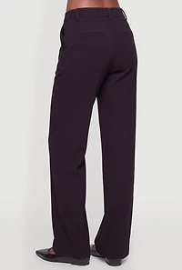 Crepe Knit Elastic Waist Pintuck Detail Dress Pants