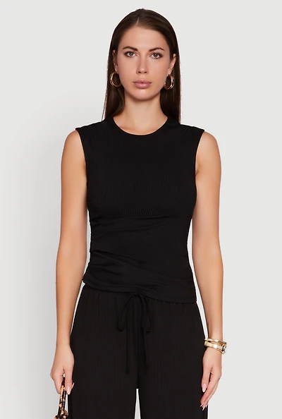 Ribbed Knit Sleeveless Solid Top