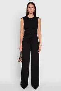 Womens Ribbed Knit Sleeveless Solid Top, Black, Size M