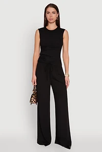 Womens Ribbed Knit Sleeveless Solid Top, Black, Size M