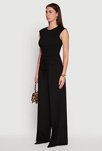 Womens Ribbed Knit Sleeveless Solid Top, Black, Size M