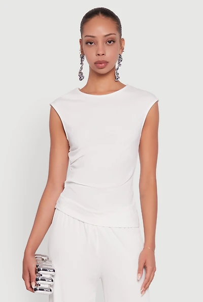 Womens Ribbed Knit Sleeveless Solid Top, White, Size M