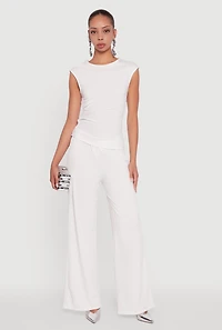 Womens Ribbed Knit Sleeveless Solid Top, White, Size M