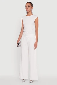 Womens Ribbed Knit Sleeveless Solid Top, White, Size M