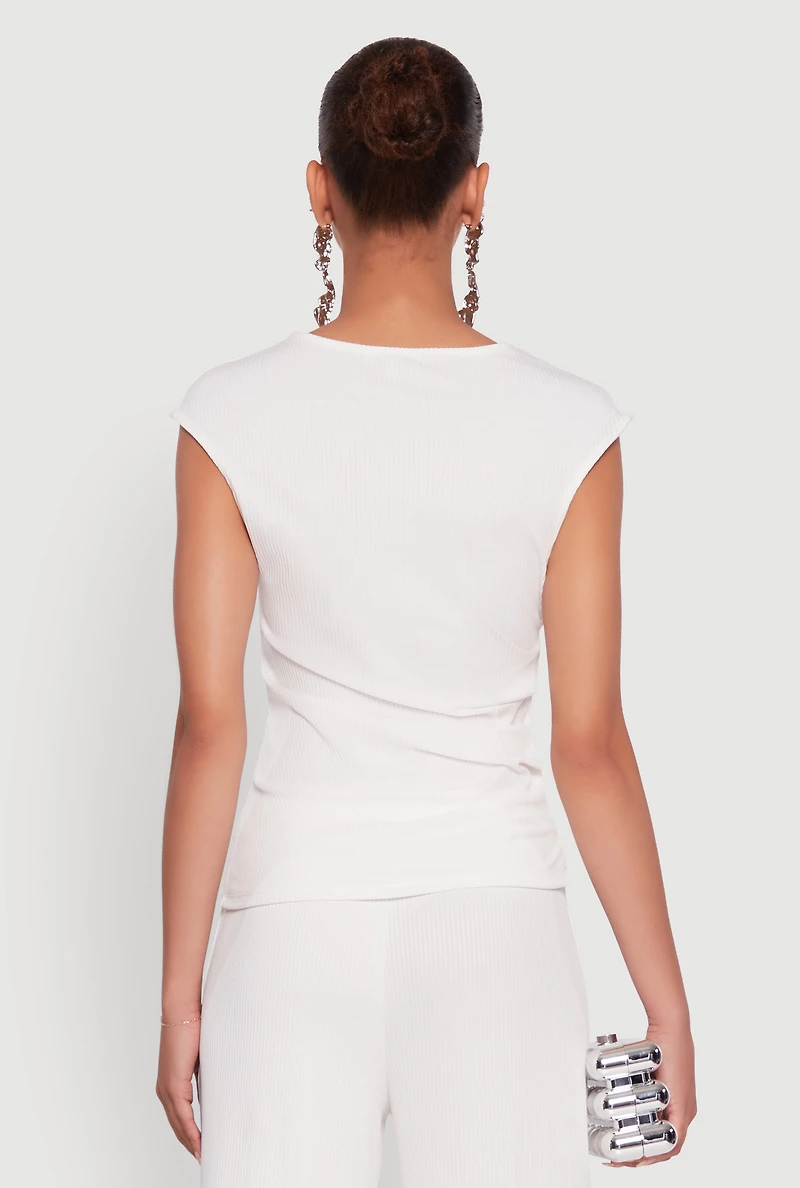 Womens Ribbed Knit Sleeveless Solid Top, White, Size M