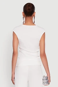 Womens Ribbed Knit Sleeveless Solid Top, White, Size M