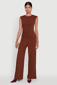 Womens Ribbed Knit Sleeveless Solid Top, Brown, Size L