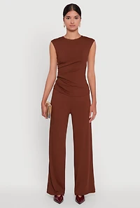 Womens Ribbed Knit Sleeveless Solid Top, Brown, Size L