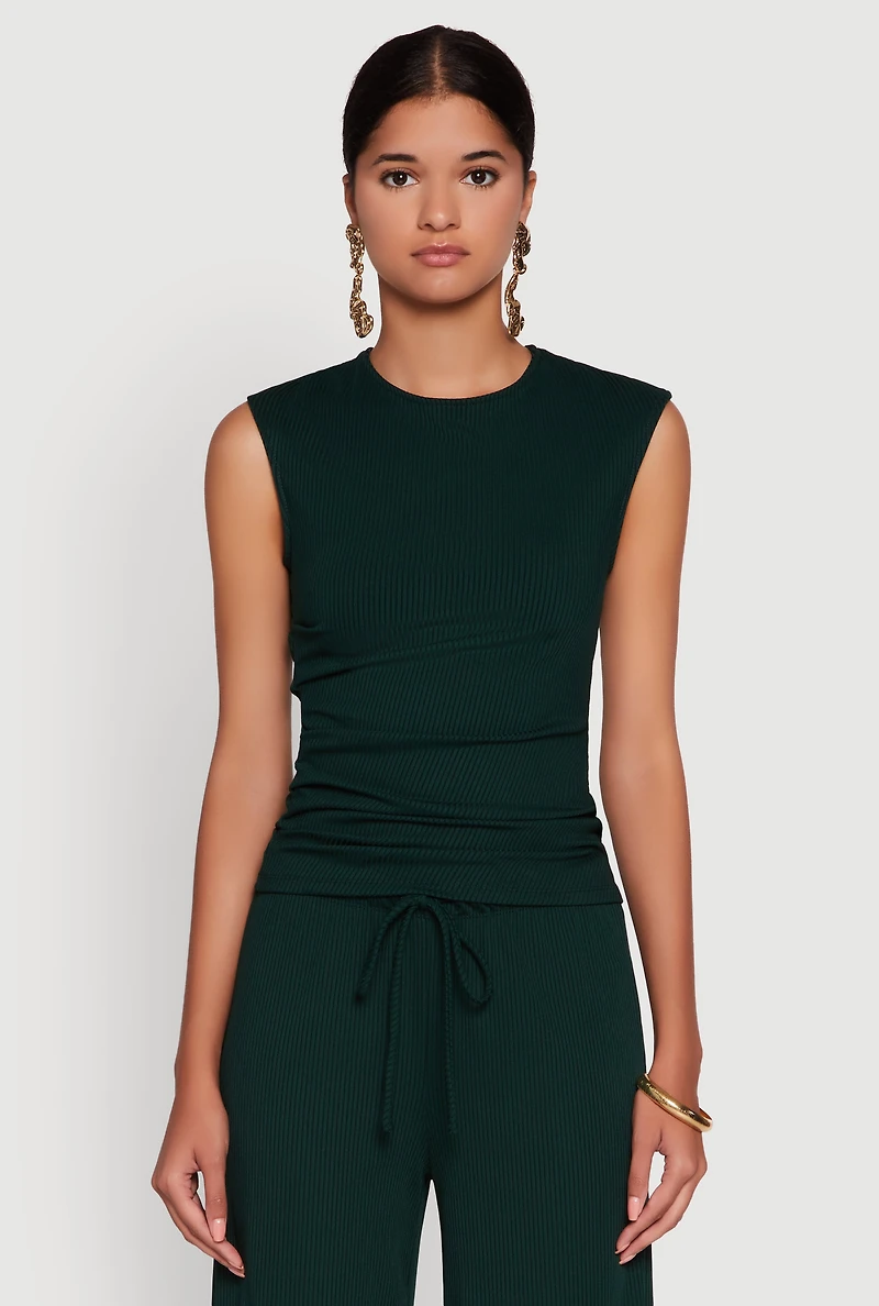 Womens Ribbed Knit Sleeveless Solid Top,