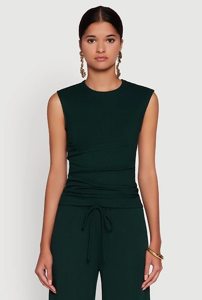 Womens Ribbed Knit Sleeveless Solid Top,