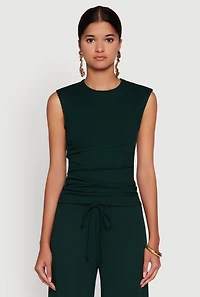 Womens Ribbed Knit Sleeveless Solid Top,