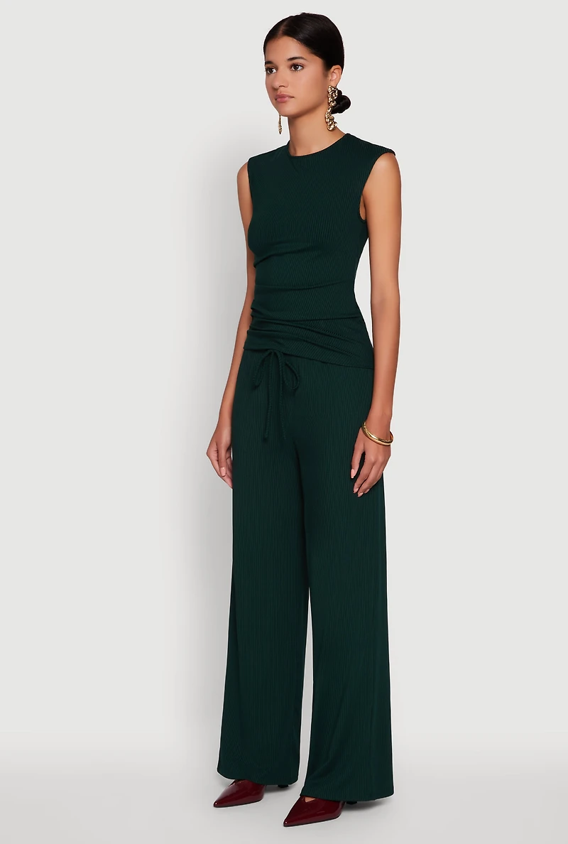 Womens Ribbed Knit Sleeveless Solid Top, Green, Size M
