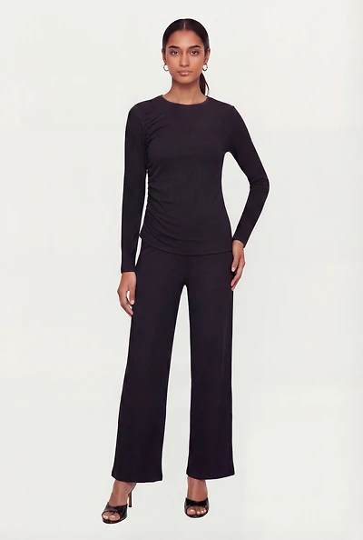 Ribbed Knit Pull On Wide Leg Pants