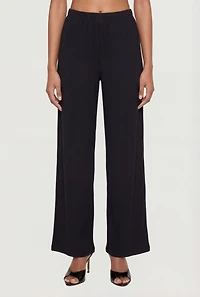 Ribbed Knit Pull On Wide Leg Pants