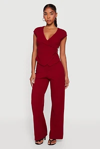 Cap Sleeve Faux Wrap Top with Metallic Pendant