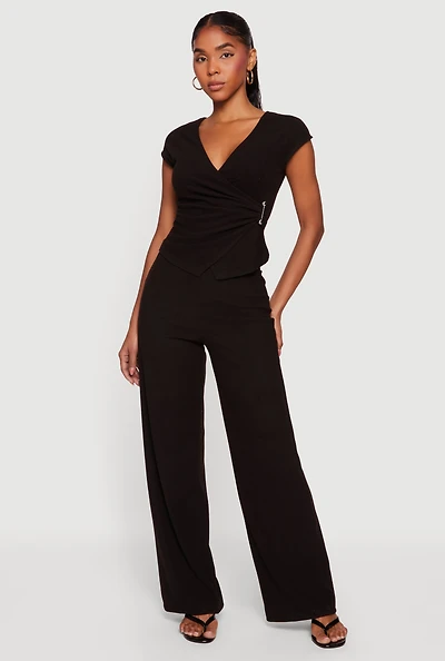 High Waisted Wide Leg Pull On Pants