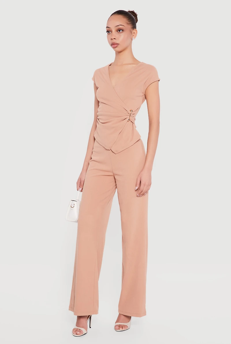 High Waisted Wide Leg Pull On Pants