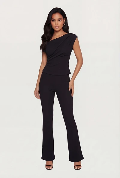 Textured Knit Flare Leg Pants