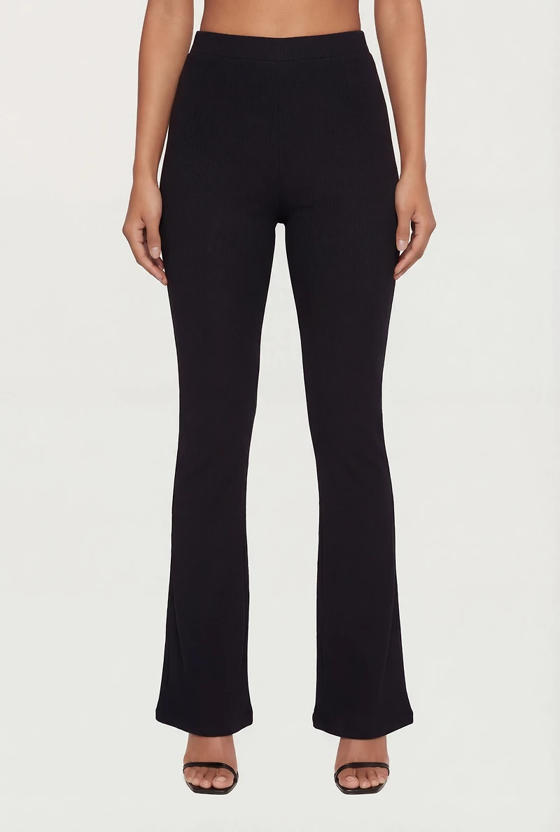 Textured Knit Flare Leg Pants