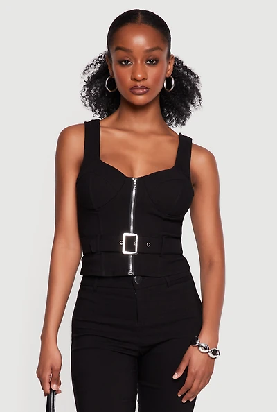 Belted Front Zip Bustier Top