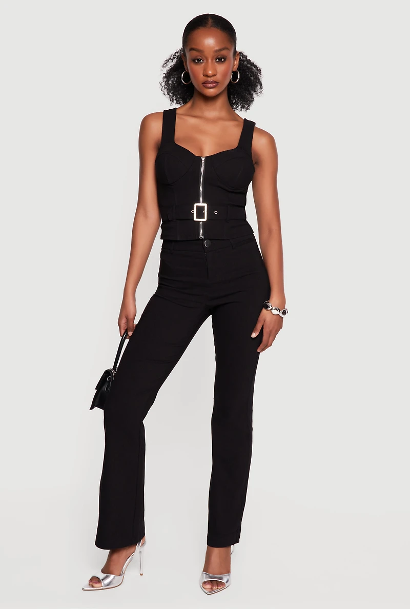 Belted Front Zip Bustier Top