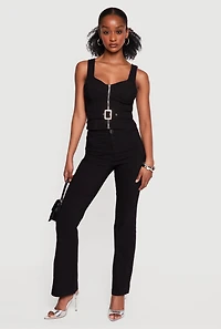 Belted Front Zip Bustier Top