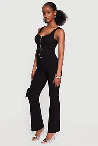 Belted Front Zip Bustier Top
