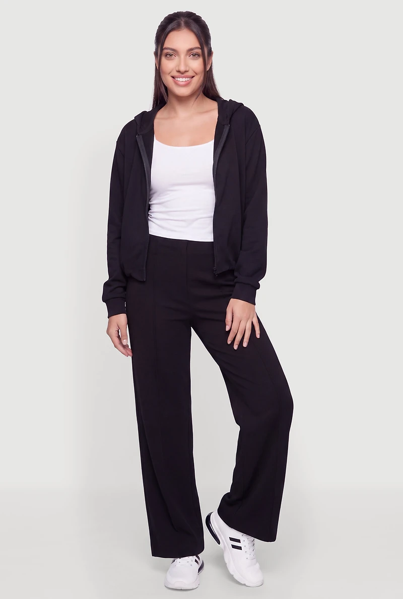 Pintuck Detail Wide Leg Pull On Pants
